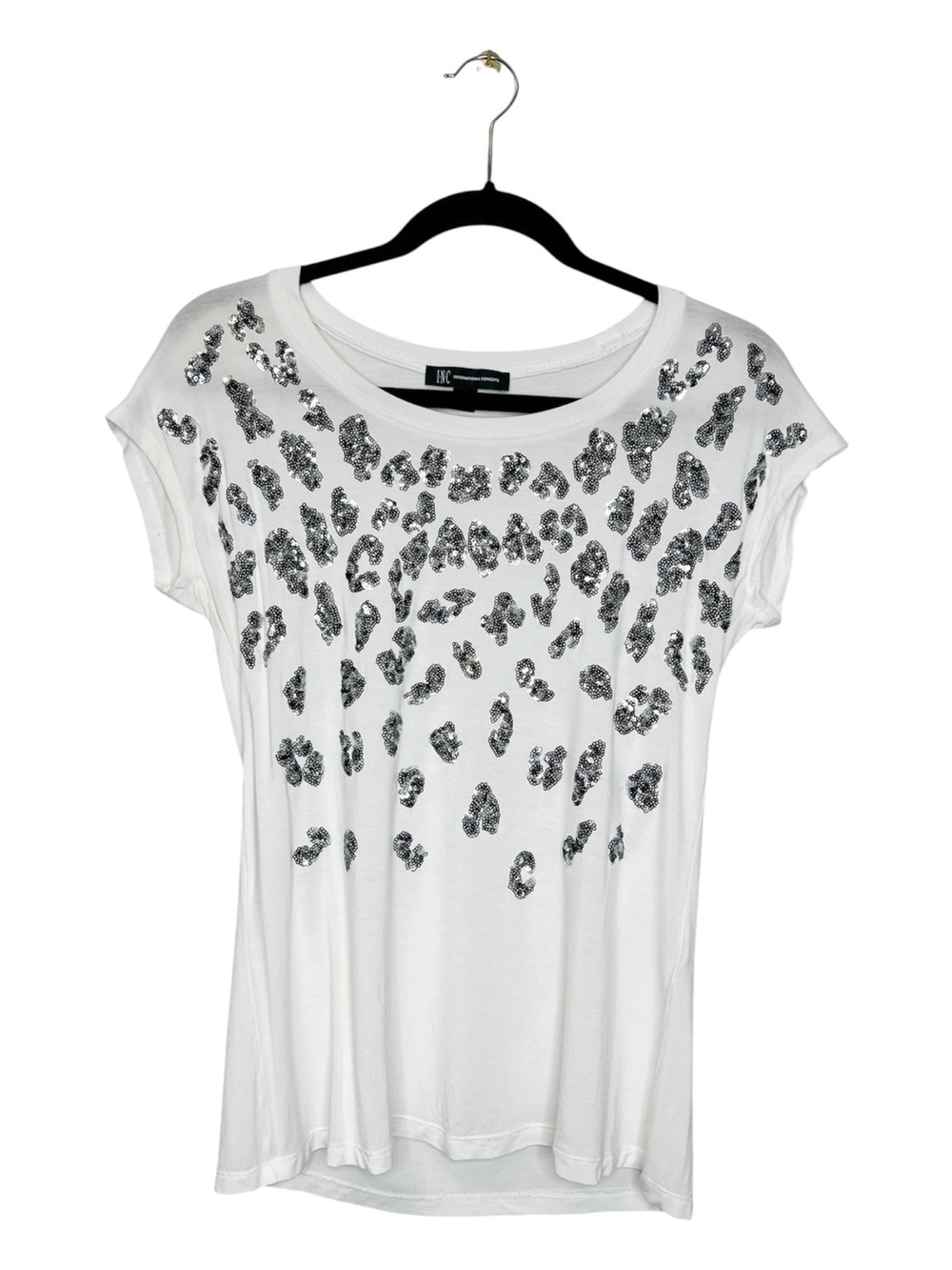 INC Sequin Leopard Print Embellished White Tee size XS